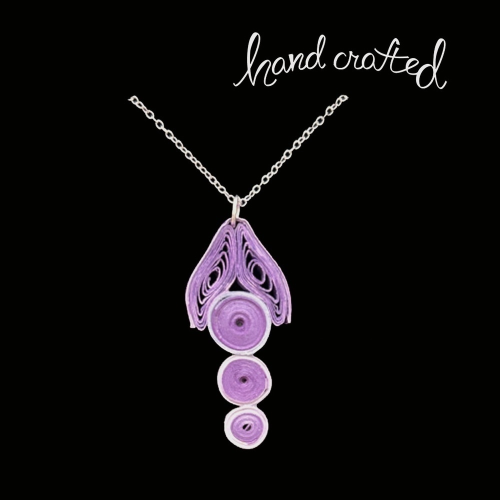 Hand Crafted Purple Paper Quill Pendant Necklace Arrow Head Silver Plate Chain